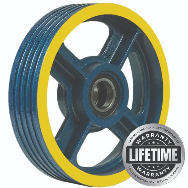 فلکه هرزگرد چدنی قطر 400 ، 4 شیار ، گام 14 تا 17 با شفت 60 ، دو بلبرینگ(چین) همراه ملزومات  