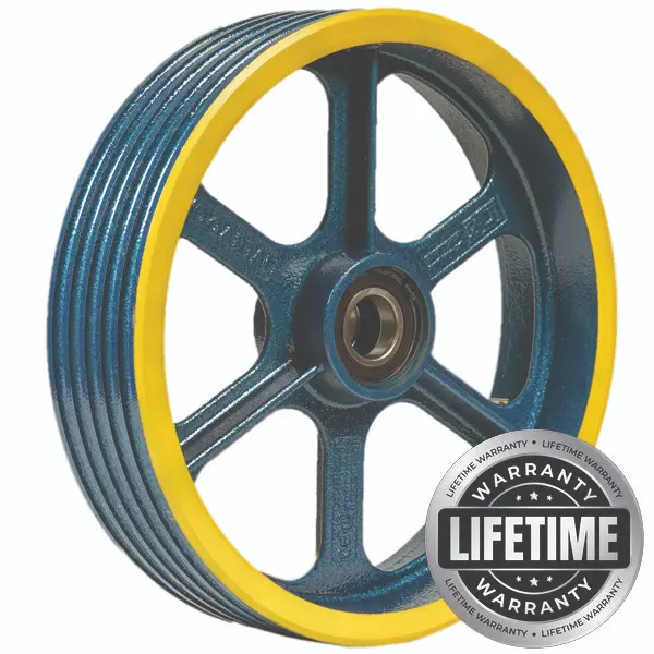 فلکه هرزگرد چدنی قطر 400 ، 5 شیار ، گام 14 تا 17 با شفت 70 ، سه بلبرینگ(چین) همراه ملزومات  