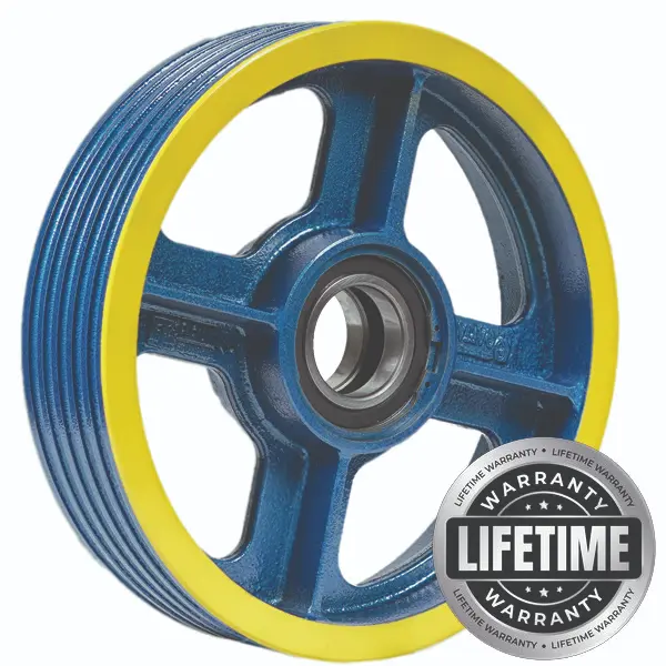 فلکه هرزگرد چدنی قطر 400 ، 6 شیار ، گام 14 تا 17 با شفت 70 ، دو بلبرینگ(چین) همراه ملزومات  