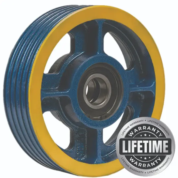 فلکه هرزگرد چدنی قطر 320 ، 4 شیار ، گام 12 تا 17 با شفت 50 ، دو بلبرینگ(ژاپن) همراه ملزومات  