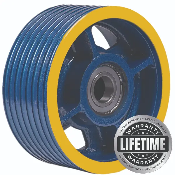 فلکه هرزگرد چدنی قطر 320 ، 8 شیار ، گام 14 و 15 با شفت 70 ، دو بلبرینگ(ژاپن) همراه ملزومات  