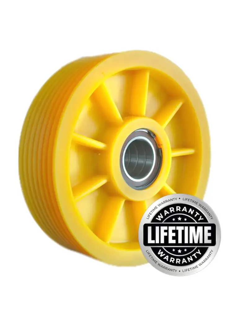 فلکه هرزگرد Mc Nylon (پلی آمید ) قطر 320 ، 7 شیار ، گام 12 با شفت 50 ، 3 بلبرینگ(چین) همراه ملزومات  