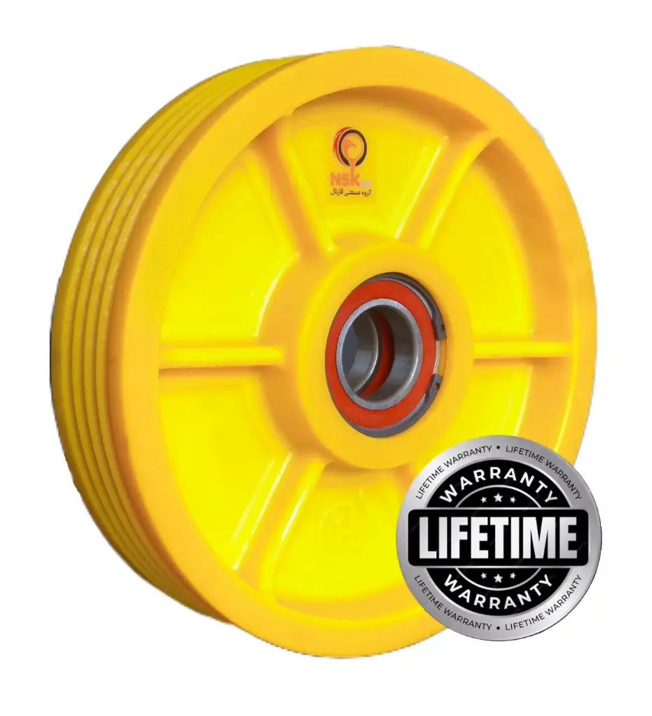 فلکه هرزگرد Mc Nylon (پلی آمید ) اقتصادی قطر 320 ، 4 شیار با شفت 50 ، 2 بلبرینگ(ژاپن) همراه ملزومات  