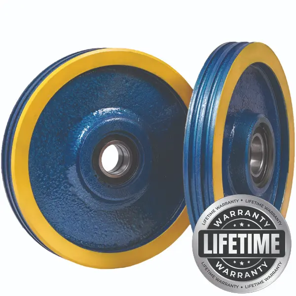 فلکه هرزگرد چدنی هیدرولیک قطر 150 ، 2 شیار ، گام 17 با شفت 40 دو بلبرینگ(ژاپن) همراه ملزومات (دو عدد فلکه) 