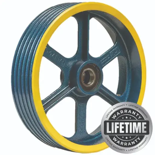 فلکه هرزگرد چدنی اقتصادی قطر 400 ، 5 شیار ، گام 14 تا 17 با شفت 40 ، دو بلبرینگ(ژاپن) همراه ملزومات  