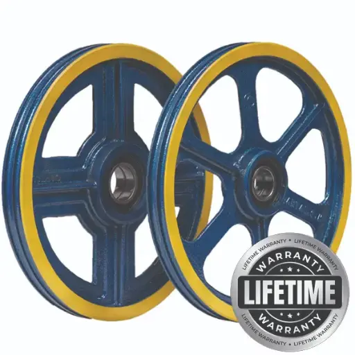 فلکه هرزگرد چدنی هیدرولیک قطر 400 ، 2 شیار، گام 17 ،  با شفت 40 ، دو بلبرینگ(چین) همراه ملزومات (دو عدد فلکه)  