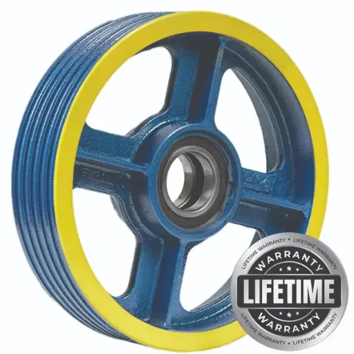 فلکه هرزگرد چدنی قطر 400 ، 6 شیار ، گام 14 تا 17 با شفت 70 ، سه بلبرینگ(چین) همراه ملزومات  