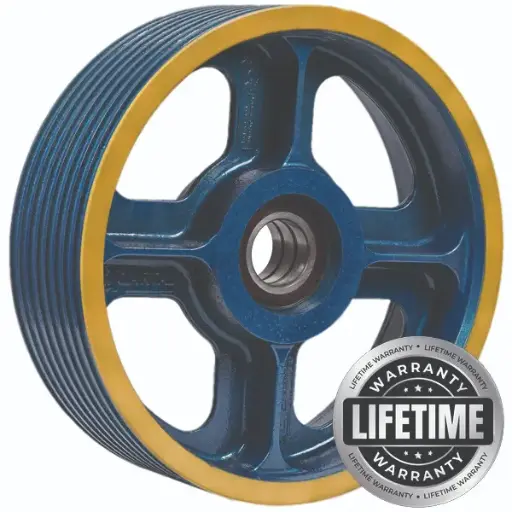 فلکه هرزگرد چدنی قطر 400 ، 8 شیار ، گام 14 تا 17 با شفت 70 ، سه بلبرینگ(ژاپن) همراه ملزومات  