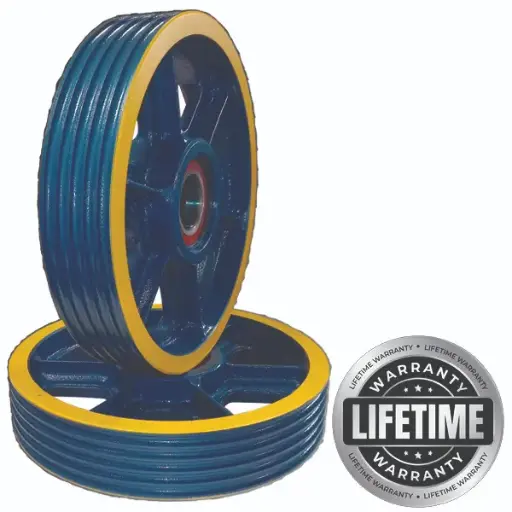 فلکه هرزگرد چدنی اقتصادی قطر 320 ، 4 شیار ، گام 12 تا 17 با شفت 50 ، دو بلبرینگ(چین) همراه ملزومات (مناسب کابین با 2 فلکه) 