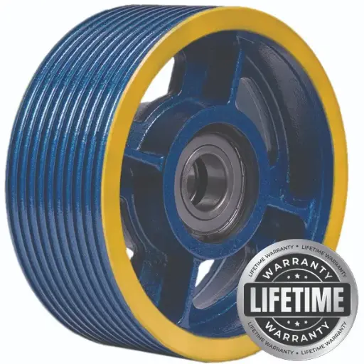 فلکه هرزگرد چدنی قطر 320 ، 10 شیار ، گام 14 با شفت 70 ، دو بلبرینگ(ژاپن) همراه ملزومات  