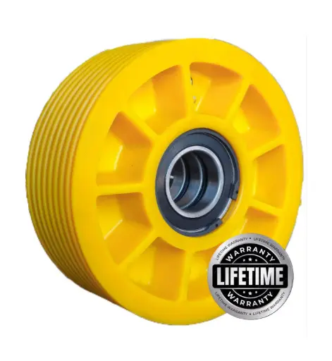 فلکه هرزگرد Mc Nylon (پلی آمید ) قطر 320 ، 9 شیار ،  گام 12 تا 16 با شفت 70 ، 3 بلبرینگ(ژاپن) همراه ملزومات  