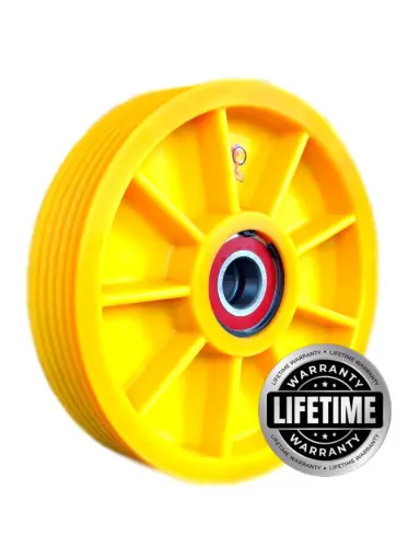 فلکه هرزگرد Mc Nylon (پلی آمید ) اقتصادی قطر 400 ، 4و5 شیار ، تا گام 17 با شفت 40 ، 2 بلبرینگ(ژاپن) همراه ملزومات  